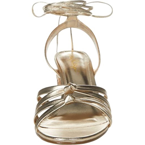 Lilly Pulitzer Casey Gold Metallic Leather Ankle Strap Heels Cork Wedge Sandal 7 - Picture 4 of 14